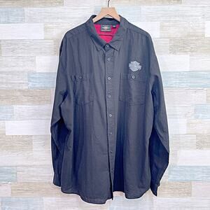 Harley Davidson Long Sleeve Eagle Logo Work Shirt Black Cotton Mens 3XL